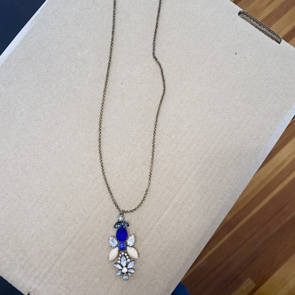 J. Crew Long Pendant Necklace with Blue Accents